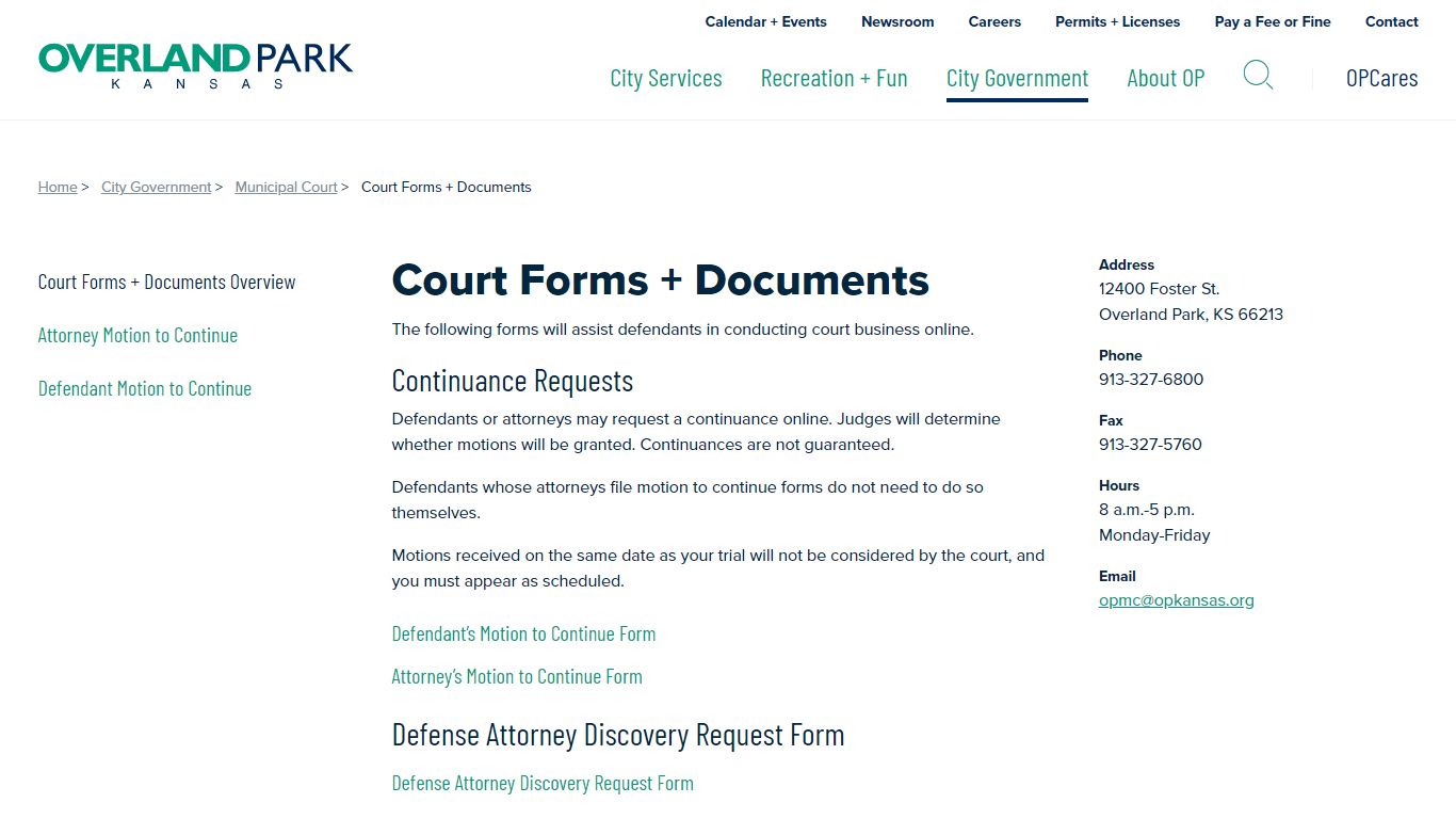 Court Forms + Documents - City of Overland Park, Kansas